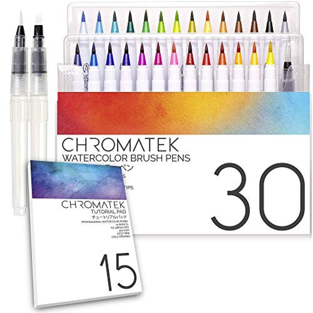 Crafty Croc Watercolor Paint Brush Pens - Set of 24 Vibrant Water Color Brush Markers with Real Nylon Tips for Watercolor