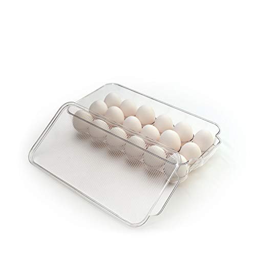 Vtopmart 2 pack Egg Holder for fridge 14 eggs Stackable Plastic Egg Tray lid