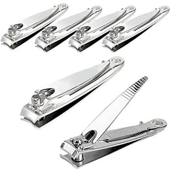 (6 Pack) Nail Clippers Set Stainless Steel Fingernail Clippers, Sharpest Nail Cutter Heavy Duty Curved Edge For Adults Men Women with Swing Out Nail Cleaner/File for Salon Home Use