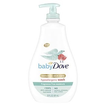 Baby Dove Sensitive Skin Care Wash For Bath Time Moisture and Hypoallergenic Washes Away Bacteria, fragrance-free, 20 Fl Oz