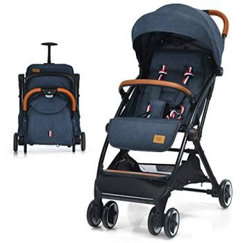 BABY JOY Lightweight Baby Stroller, Compact Toddler Travel Stroller for Airplane, Infant Stroller w/ 5-Point Harness, Adjustable Backrest/Footrest/Canopy, Storage Basket, Easy One-Hand Fold, Blue