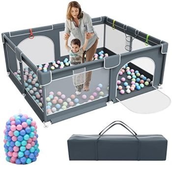 Baby Playpen,Kids Large Playard with 50PCS Pit Balls,Indoor & Outdoor Kids Activity Center,Infant Safety Gates with Breathable Mesh,Sturdy Play Yard for Toddler,Children's Fences Packable & Portable