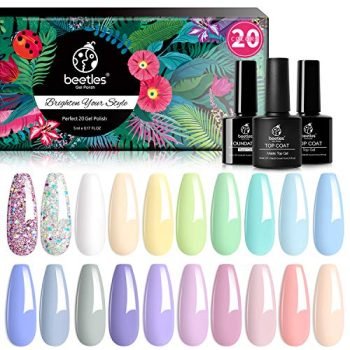 Beetles 20Pcs Gel Nail Polish Kit, with Glossy & Matte Top Coat and Base Coat - Pastel Paradise Girly Colors Collection Easter Nails , Popular Bright Nail Art Solid Sparkle Glitters Colors Gift for Girls