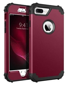 BENTOBEN Case for iPhone 8 Plus/iPhone 7 Plus, 3 Layer Hybrid Hard PC Soft Rubber Heavy Duty Rugged Bumper Shockproof Anti Slip Full-Body Protective Phone Cover for iPhone 8 Plus/7 Plus, Wine Red