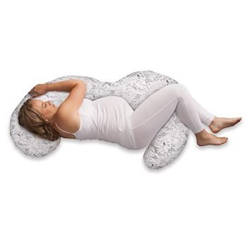 Boppy Total Body Pregnancy Pillow with Removable, Breathable Pillow Cover | Gray Scattered Leaves | Plush Full-body Support | Prenatal and Postnatal Positioning