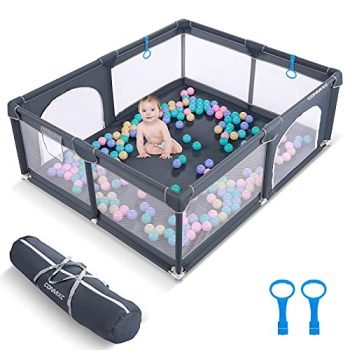 CONMIXC Baby Playpen 72” x 59”, Extra Large See Through Play Pen Play Yard Playpen for Babies and Toddlers, Portable Baby Fence Play Area, Baby Gate Playpen, Baby Playard Playyard with Zipper Gate