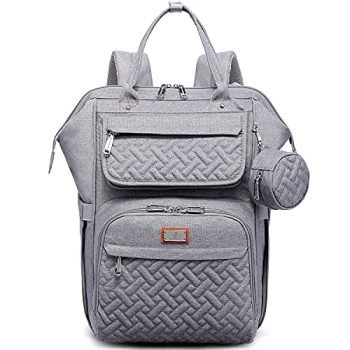 Diaper Bag Backpack, BabbleRoo Multifunction Large Baby Bags with Changing Pad & Stroller Straps & Pacifier Case, Unisex Stylish Travel Back Pack Nappy Changing Bag for Moms Dads (Gray)