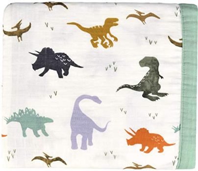 Dinosaur Muslin Quilts - Bamboo Summer Blanket for Toddler - Oversized 47" x 47" - 2 Layers Muslin Baby Crib Blanket for Boy (Dinosaur)