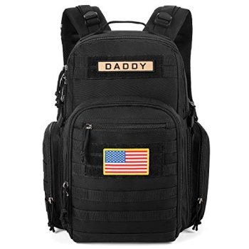 ESPIDOO Diaper Bag Backpack for Dad, Military Tactical Backpack with Molle System, Large Travel Baby Bag Backpack for Men, Black