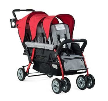 Foundations Triple Sport 3-Seat Tandem Stroller with Canopy, 5-Point Harness, Foot-Brake (Red)
