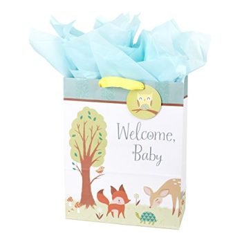 Hallmark 15" Extra Large Baby Gift Bag with Tissue Paper (Woodland Animals) for Baby Showers, New Parents and More