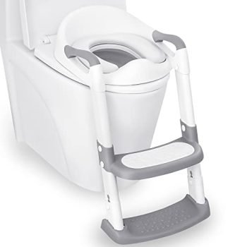 JASSONE Potty Training Seat, Toddler Step Stool, 2 in 1 Potty Training Toilet for Kids, Baby Seat with Splash Guard and Anti-Slip Pad for Boys Girls Potty Training, Grey
