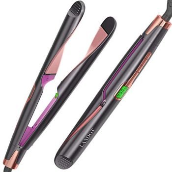LANDOT Hair Straightener and Curler 2 in 1, Twist Straightening Curling Iron, Professional Negative Ion Flat Iron with Adjustable Temp for All Hair Types, Instant Heating, Dual Voltage