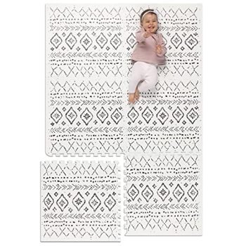 Lillefolk Stylish Baby Play Mat. Soft, Thick, Non-Toxic Foam, Covers 6 ft x 4 ft. Large Infants, Kids Floor Playmat with Interlocking Puzzle Tiles for Tummy Time and Crawling. Neutral Color (Boho)
