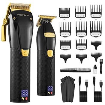 MOSMAOO Professional Cordless Hair Clippers and Hair Trimmer Combo Set for Barbers&Stylists, Clippers for Hair Cutting &Sharp T-Blade Beard Trimmer with Metal Guide Combs for Men, Women, and Kids
