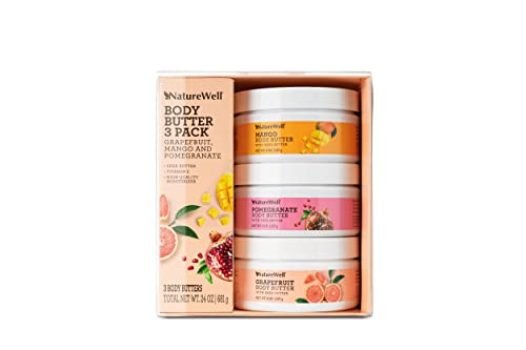 NATUREWELL Shea Body Butter Variety Pack, Includes Grapefruit, Mango, & Pomegranate, Provides Ultimate Nourishment & Hydration, 3 Pack (8 Ounces Each)