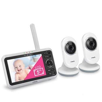 [Newly Upgraded] VTech VM350-2 Video Monitor with Battery supports 12-hr Video-mode, 21-hr Audio-mode, 5" Screen, 2 Cameras, 1000ft Long Range, Bright Night Vision, 2-WayTalk, Auto-onScreen, Lullabies