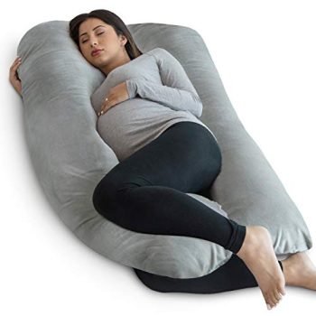 PharMeDoc Pregnancy Pillow, U-Shape Full Body Pillow and Maternity Support - Velvet Grey Cover - Support for Back, Hips, Legs, Belly for Pregnant Women