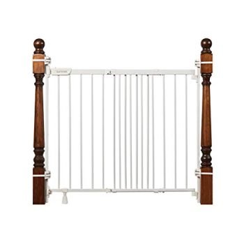 Summer Metal Banister and Stair Safety Baby Gate, White Finish – 32.5” Tall, Fits Openings of 31” to 46” Wide, Extra-Wide Door Opens The Full Width of Your Stairway, Convenient Baby and Pet Gate