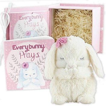 Tickle & Main, Everybunny Prays- Baby and Toddler Gift Set with Praying Musical Bunny and Prayer Book in Keepsake Box for Girls - Pink