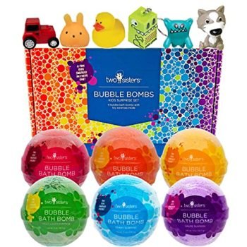 Two Sisters Spa Bubble Bombs Kids Surprise Set | Bath Bombs for Kids with Toys Inside | 6-Pack Set in a Gift Box | Safe for Sensitive Skin | Assorted Fizzy and Bubbly Bath Balls for Boys and Girls