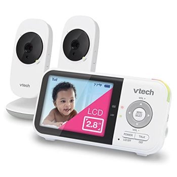 VTech VM819-2 Video Baby Monitor with 19-Hour Battery Life, 2 Cameras, 1000ft Long Range, Auto Night Vision, 2.8” Screen, 2-Way Audio Talk, Temperature Sensor, Power Saving Mode and Lullabies