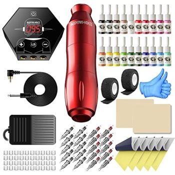 Wormhole Tattoo Pen Kit Rotary Tattoo Machine Kit with Power Supply and Tattoo Cartridge Needles Complete Tattoo Kit for Beginners WTK063