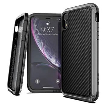 X-Doria Defense Lux, Compatible with Apple iPhone XR - Military Grade Drop Tested, Anodized Aluminum, TPU, and Polycarbonate Protective Case for Apple iPhone XR, (Black Carbon Fiber)