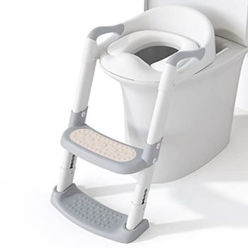 YMINA Potty Toddler Training Seat with Ladder Toilet Seat with Step Stool Foldable Training Chair Seats with Handles Splash Guard Adjustable Height Anti-Slip Pads Trainer Kids Boys Girls Baby (Gray)