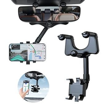 2022 Rearview Mirror Phone Holder for Car - Rotatable and Retractable Car Phone Holder, Multifunctional 360° Rear View Mirror Phone Holder Suitable for All Mobile Phones and All Car