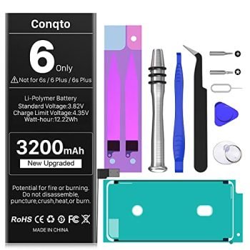 [3200mAh] Battery for iPhone 6, (2022 New Upgrade) Conqto Ultra High Capacity 0 Cycle Replacement Battery for iPhone 6 Model A1586,A1589,A1549 with Full Set Professional Repair Tool Kits