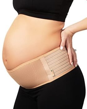 AZMED Maternity Belt, Belly Band for Pregnant Women! To Support Abdomen/Waist/Back - For Different Stages Breathable & Adjustable (Beige)