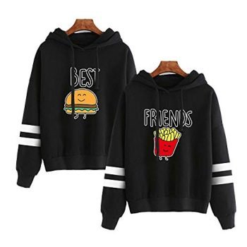 Best Friend Hoodies For Women-Family Matching 2 Outfits Gifts Funny Graphic food clothing Long Sleeve Pullover Sweatshirt Black