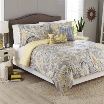 Better Homes and Gardens 5-Piece Bedding Comforter Set, Yellow Grey Paisley Size: King