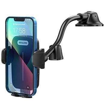 Car Phone Holder Mount, Long Arm Dashboard Windshield Phone Holder with Anti-Shake Stabilizer, Strong Sticky Gel Suction Cup Car Phone Holder Mount Compatible with 4.5-6.9 inch Mobile Phone