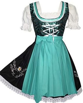 Edelweiss Creek 3-Piece German Oktoberfest Dirndl Dress, Black and Aqua Green (14)