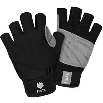 FitsT4 Unisex 3/4 Finger Gloves for Water Ski, Canoeing, Windsurfing, Kiteboarding, Sailing, Jet Skiing and Stand-UP Paddle Boarding Adjustable Wrist Cinch, Comfortable Fit Black L