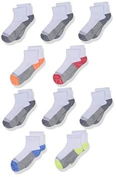 Fruit of the Loom Little Boys' 10 Pack Half Cushion Ankle Socks, White Assort, Shoe Size: 9–2.5 (Medium)