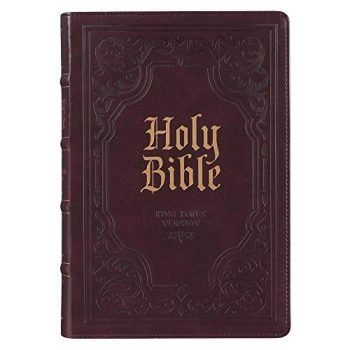 KJV Holy Bible, Giant Print Full-Size, Antiqued Brown Faux Leather w/Ribbon Marker, Red Letter, Thumb Index, King James Version