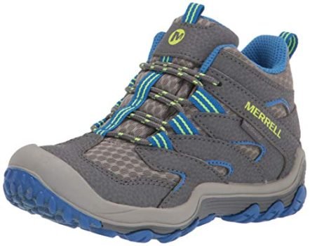 Merrell Chameleon 7 Mid Lace up Waterproof Hiking Boot, Grey/Blue, 4 US Unisex Big Kid