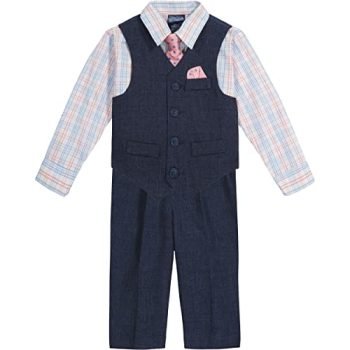 Nautica Baby Boys' 4-Piece Set with Dress Shirt, Vest, Pants, and Tie, Tanzanite, 3-6 Months