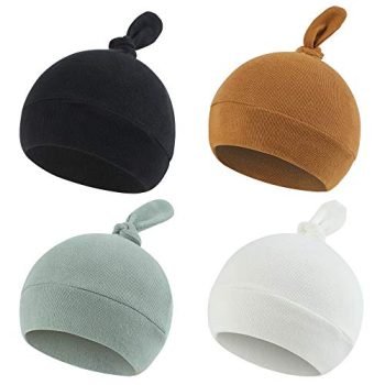 Newborn Hospital Hat Autumn Winter Baby Knot Beanie Baby Boys Girls Hats 0-12 Months (4PACK, S)