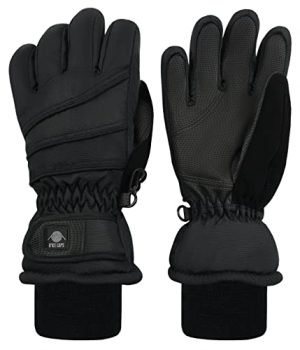 N'Ice Caps Kids Thinsulate Waterproof Warm Winter Snow Ski Gloves (Black 1, 9-10 Years)