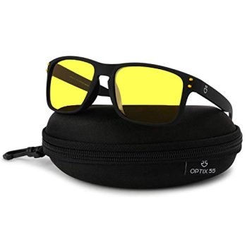 Night Vision Glasses for Driving, Anti-Glare Polarized, Night Driving Glasses for Men & Women, Yellow-Tinted with Hard Case (Night Vision/Black)