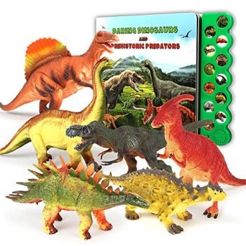 Olefun Dinosaur Toys for 3 Years Old & Up - Dinosaur Sound Book & 12 Realistic Looking Dinosaurs Figures Including T-Rex, Triceratops, Utahraptor, for Kids, Boys and Girls