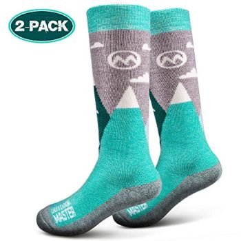 OutdoorMaster Kids Ski Socks - Merino Wool Blend, OTC Design (S, Green - 2)