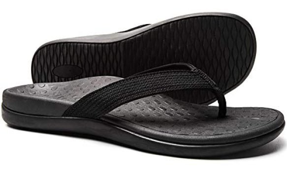 Plantar Fasciitis Feet Sandal with Arch Support - Best Orthotic flip Flops for Flat Feet，Heel Pain- for Women (8 M US, Black)