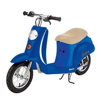 Razor Pocket Mod Miniature Euro 24V Electric Kids Ride On Retro Moped Scooter, Speeds up to 15 MPH and 10 Mile Range, for Ages 13 and Up, Blue