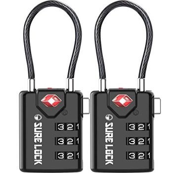 SURE LOCK TSA Compatible Travel Luggage Locks, Inspection Indicator, Easy Read Dials - 2 pack