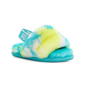 UGG Girls K Fluff Yeah Slide Marble Slipper, Oasis Blue/Sulphur, 5 Big Kid